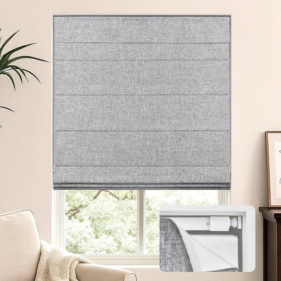 No Tools No Drill Cordless Roman Blackout Shades, Thermal Insulated UV Blocking Window Blinds, Grey, 21" x 60"