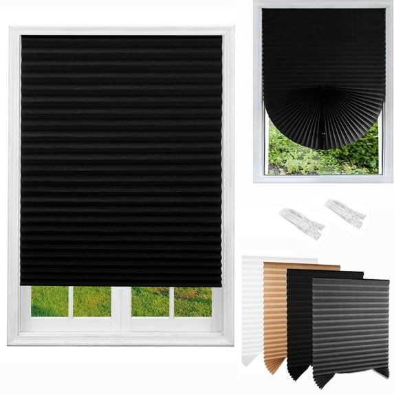 No Tools Original Blackout Pleated Paper Shade Black, 35" x 69"，Black