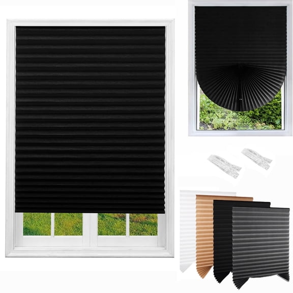 No Tools Original Blackout Pleated Paper Shade Black, 35" x 69",Black