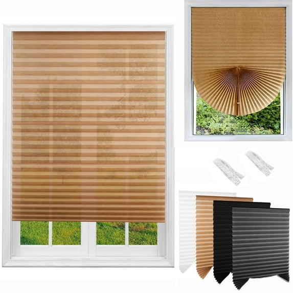 No Tools Original Light Filtering Pleated Paper Shade Brown, 35 in x 70.8 in