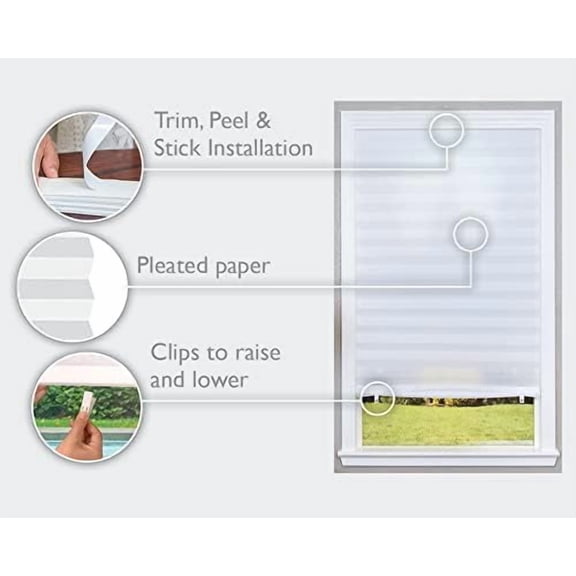 No Tools Original Light Filtering Pleated Paper Shade White, 36" W x 72" L, 6 Pack