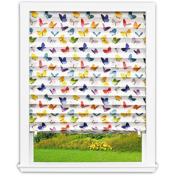 No Tools Original Printed Light Filtering Pleated Paper Shade, Butterflies, 36" W x 72" L, 4 Pack