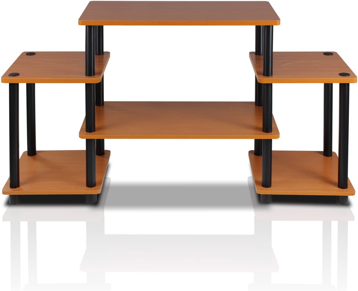 No Tools Tube Entertainment Center, Light Cherry/Black, Square Corner