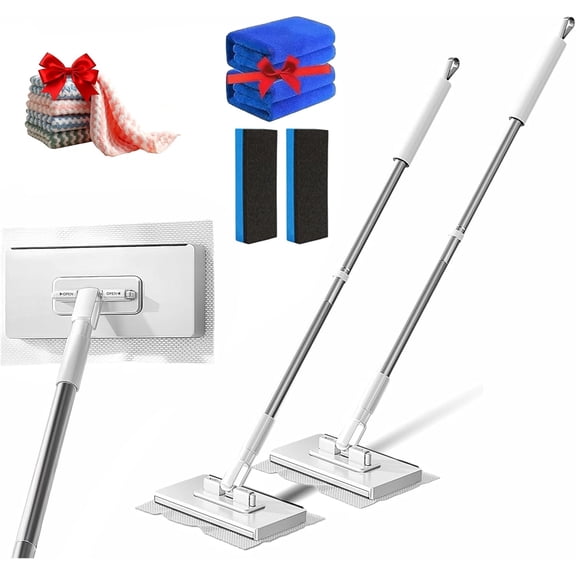 No-Touch Disposable Dust Mop with 5 Reusable Cloths, Mini Lazy Mop Wet and Dry Sweeper, Snap and Grip Flat Dust Mop , New Convenient Cloth Mini Mop Set , Sweeper Mop No-Touch Dirty Cleaning (2PCS)