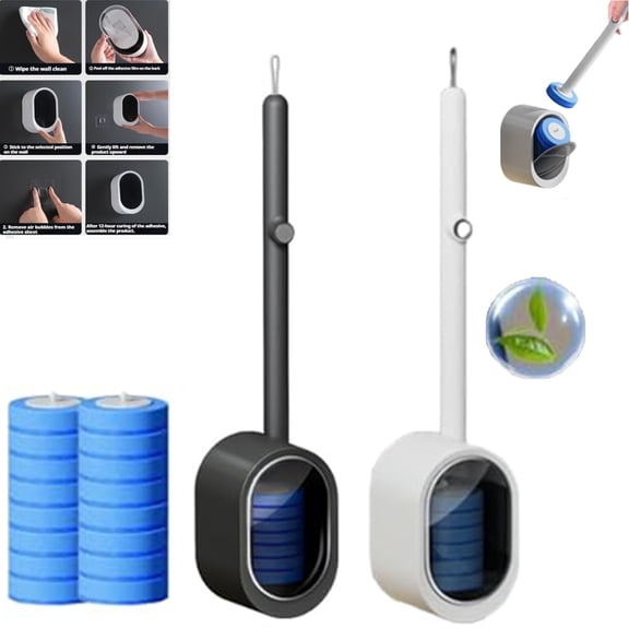 No-Touch Disposable Toilet Scrubber Set, Disposable Wall-Mounted Toilet Brush and Holder Set, 360 Deep Clean, Toilet Brush with Self-Cleaning Disposable Pads, for Bathroom & Toilet