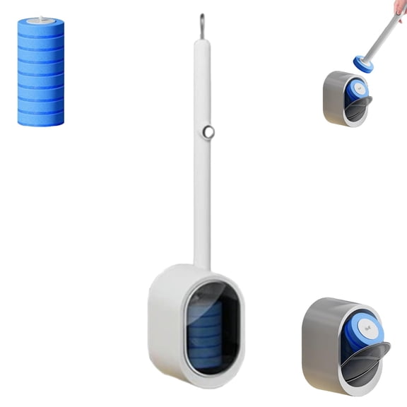 No-Touch Disposable Toilet Scrubber Set, Disposable Wall-Mounted Toilet Brush and Holder Set, Toilet Scrubber Kit with Self-Cleaning Disposable Pads–No Pre-Rinse, No Mess, Space-Saving (White)