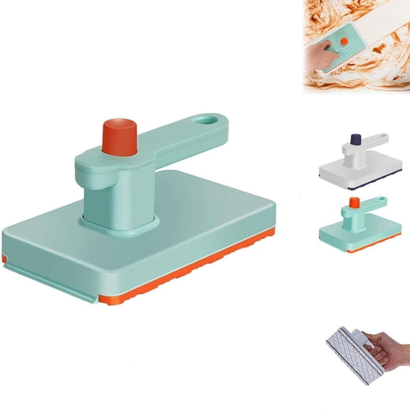 No-Touch Snap Grip Mini Mop, Handheld Flat Mop with Built-in Scraper, Strong Clamp for Paper Towels & Wipes, ABS Compact Cleaning Tool for Kitchen Bathroom Glass Home Surface