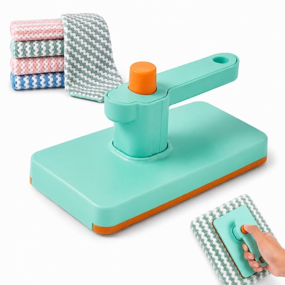 No-Touch Snap Grip Mini Mop, Handheld Flat Mop with Built-in Scraper, Strong Clamp for Paper Towels & Wipes, ABS Compact Cleaning Tool for Kitchen Bathroom Glass Home Surface