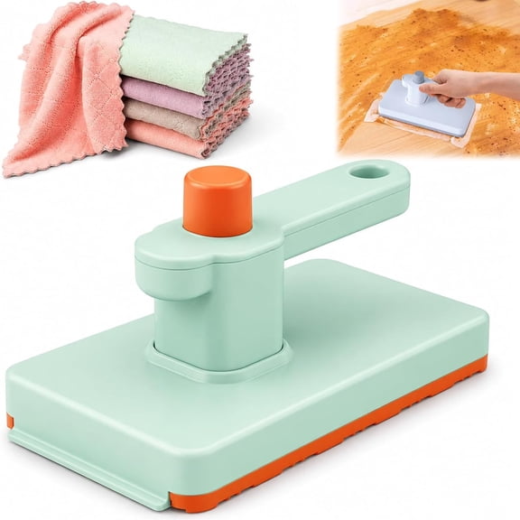 No-Touch Snap Grip Mini Mop, Handheld Flat Mop with Built-in Scraper, Strong Clamp for Paper Towels & Wipes, ABS Compact Cleaning Tool for Kitchen Bathroom Glass Home Surface