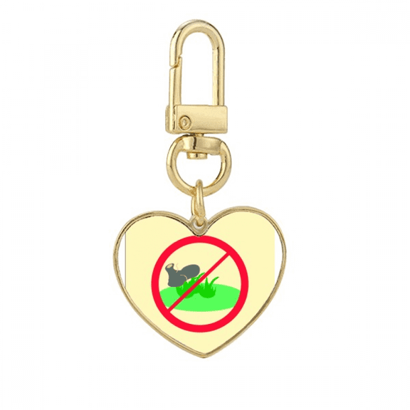 No Trampling Lawn Sign Art Deco Fashion Gold Heart Keychain Metal Keyring Holder