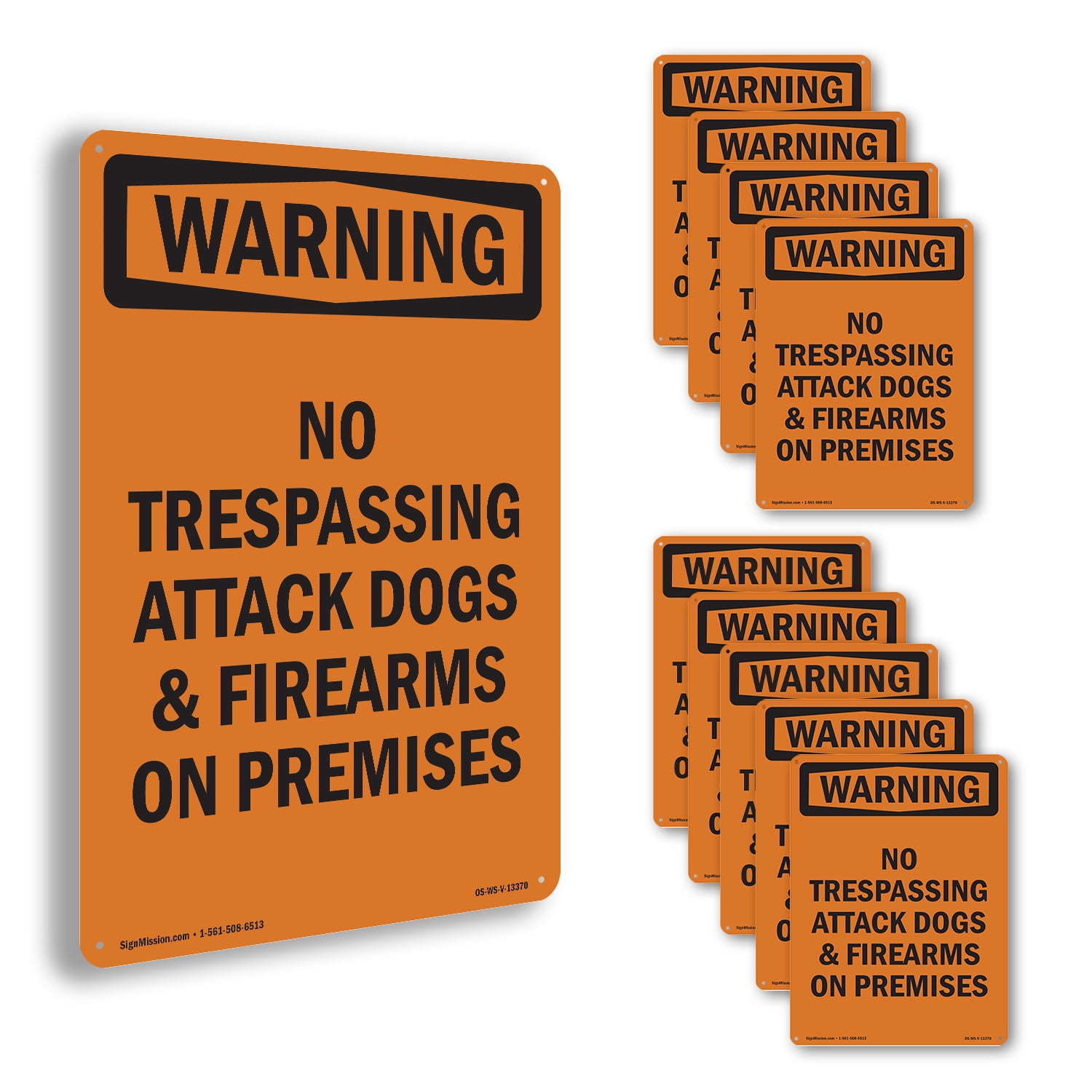 No Trespassing Attack Dogs & Firearms OSHA WARNING Rigid Plastic Sign ...