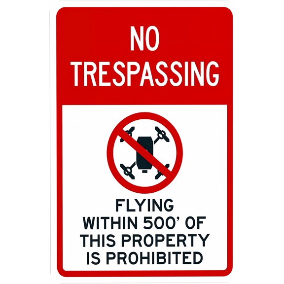 No Trespassing Flying Within 500 Feet Prohibited Warning Sign - 8"x12", Prohibition Metal Decor for Business, Home Walls