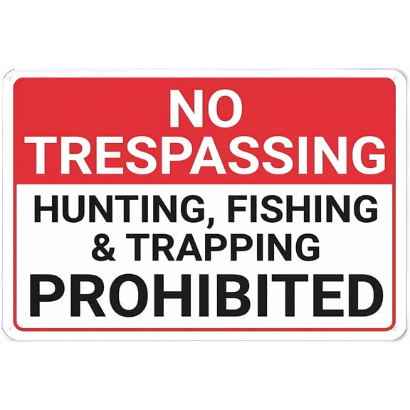 No Trespassing Hunting Fishing Trapping Prohibited Sign - 8"x12" Rust-Free Aluminum Metal Sign, Weather Resistant Easy to Mount