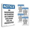 thumbnail image 1 of No Trespassing No Dumping No Camping OSHA Notice Aluminum Sign 14 Inch x 10 Inch - 5 Pack, 1 of 8