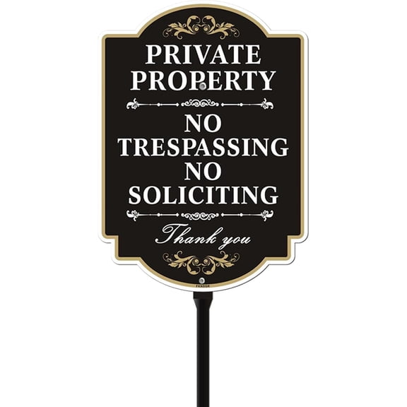 No Trespassing, No Soliciting Sign with A Sturdy 35-inch Height Stake, Aluminum Private Property Sign, UV Protected, Fade Resistant