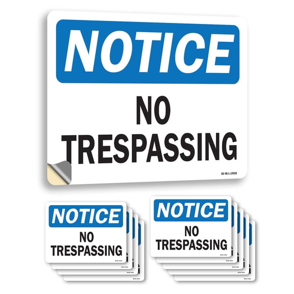 No Trespassing OSHA Notice Vinyl Decal Label 18 Inch x 12 Inch - 10 Pack