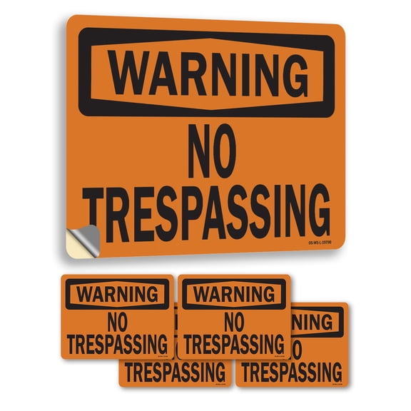 No Trespassing OSHA Warning Vinyl Decal Label 5 Inch x 3.5 Inch - 5 Pack