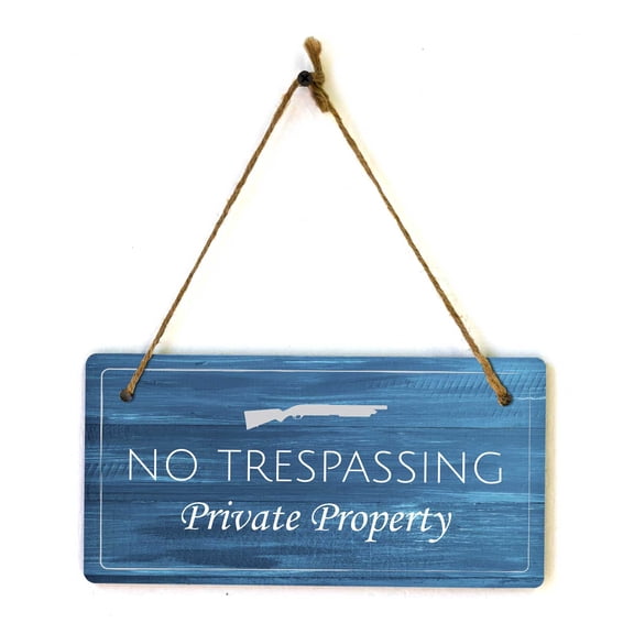 No Trespassing Private Property | Rustic Dark Blue Wood 5 x 10" Hanging Sign