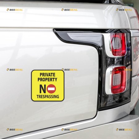 No Trespassing Private Property Sign Car Magnet Yellow Magnetic Sticker Decal - 2 Pack Reflective 4" - for Auto Truck Van Reusable Waterproof