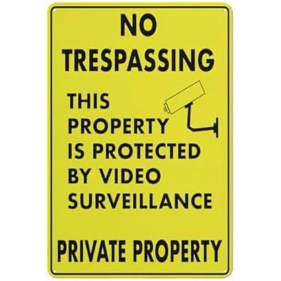 No Trespassing Private Property - Video Surveillance Yellow Sign Metal Signs 12X8 Inch Rust Free Aluminum,Uv Ink Printing,Durable Outdoor For Home