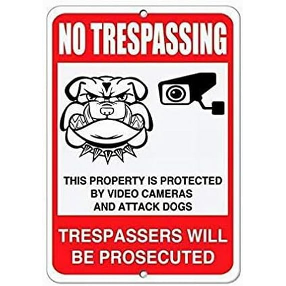 No Trespassing Protected by Video Cameras and Attack Dogs Sign Unique Tin Metal Sign Warning Sign Wall Decor Street Sign 8x12