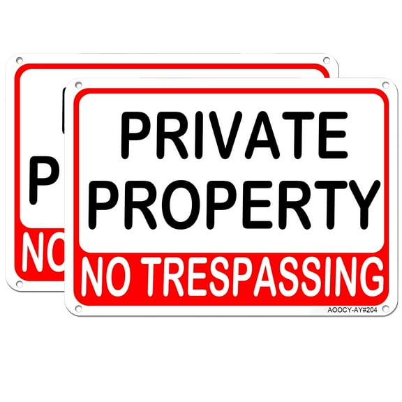 2 Pcs No Trespassing Sign Private Property  - Aluminum Rust Free - 7" x 9.8" Outdoor/Yard, Home House Warning Security Alert