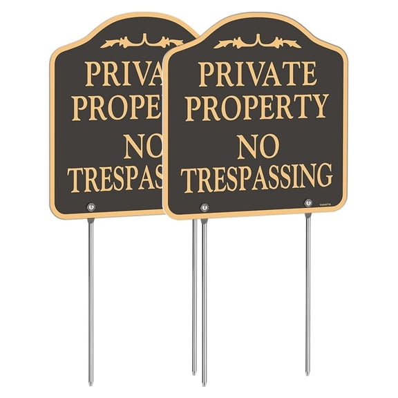 No Trespassing Signs 2 Pack - Private Property Metal Aluminum - 12x12 Inch - Durable Outdoor Use - Includes Yard Stakes - Weatherproof Warning Signs