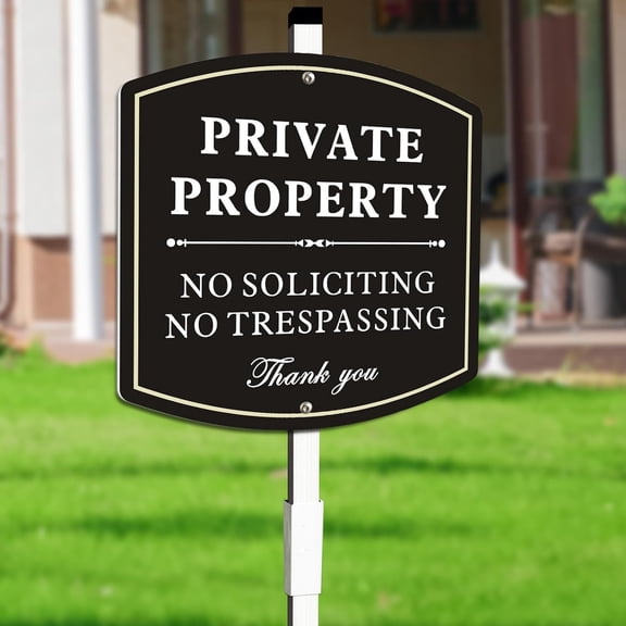 No Trespassing Signs Private Property with Stake, No Soliciting Sign for House Yard Signs,Aluminum Metal Sign 28" Total Length