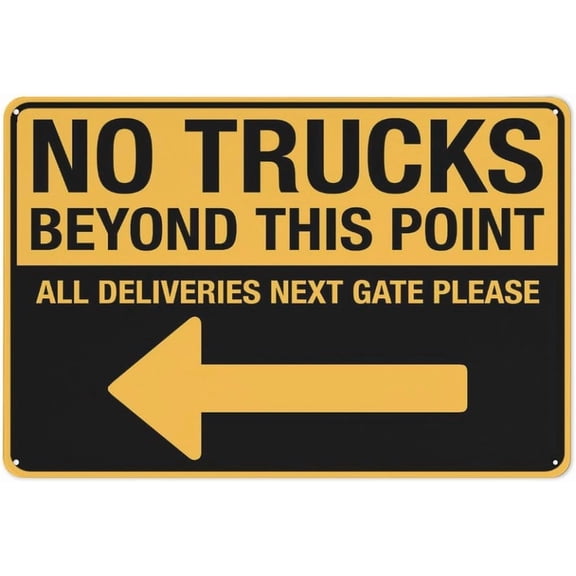 No Trucks Beyond This Point (Left Arrow) Sign For House 12"" X 8"" Yard Sign, Premium Aluminum, Sun-Proof, Rust-Free