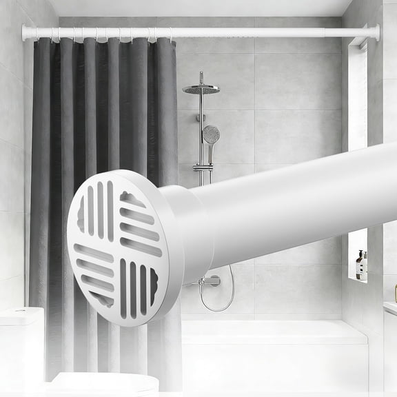 No-Twist Shower Curtain Rod by , 42–82 Inch Heavy Duty Tension Rod with Lock-In Stability, No Drill, Spring-Loaded Non-Slip Secure Hold for Bathroom, Window, Closet, 1.26" Diameter, White
