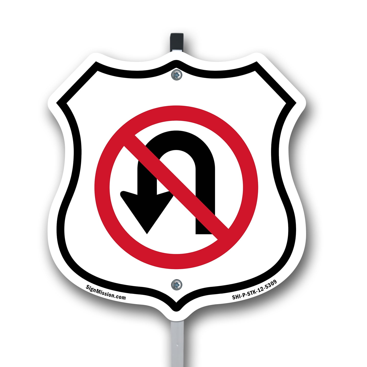 No U-Turn Symbol 12 inch X 12 inch Shield Shaped Commercial Grade ...