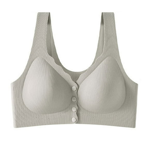 No Underwire Bras For Women Front Closure Seamless Push Up Supportive Bralettes Plus Size Light Padded Bralettes (XL, Gray)
