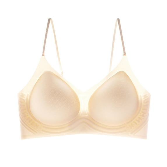 No Underwire Bras For Women Push Up Full Coverage Solid Color Bras Seamless Wireless Breathable Comfortable Bras (L, Khaki)