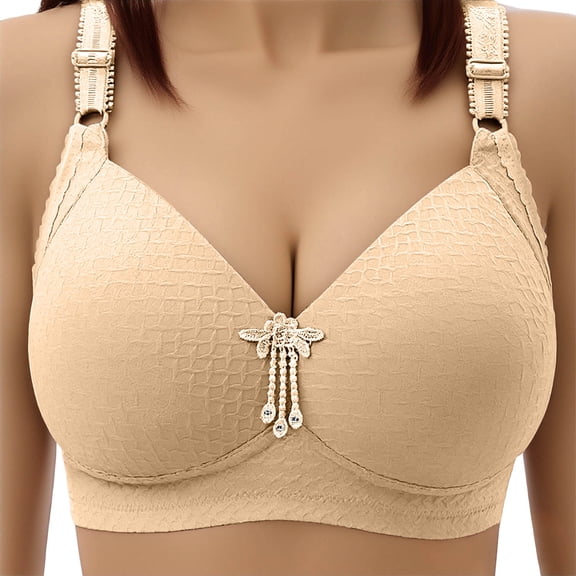No Underwire Bras for Women Comfortable Plus Size Push-up Breathable Daily Bras, Beige C 54D