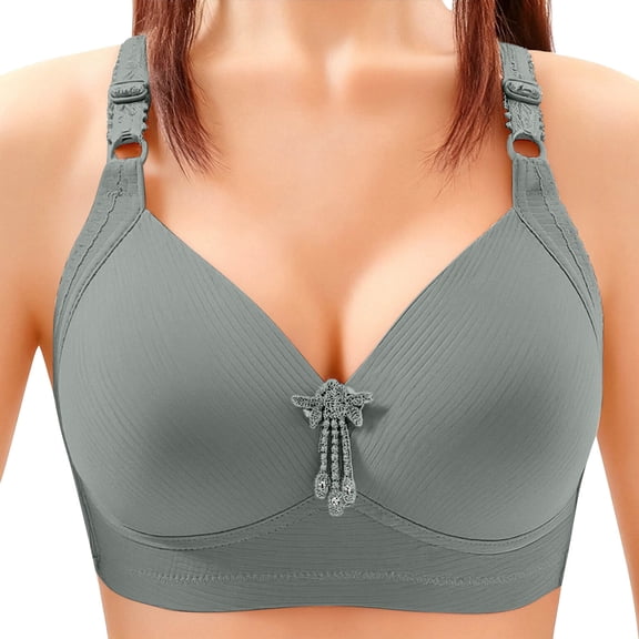 No Underwire Bras for Women Comfortable Plus Size Push-up Breathable Daily Bras, Gray 54D
