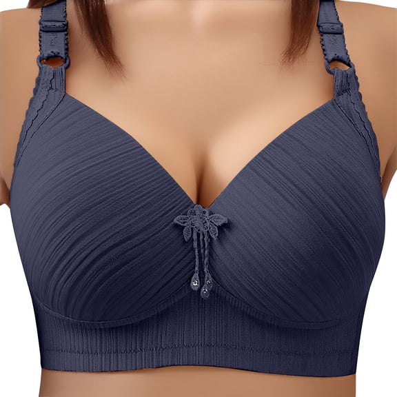 No Underwire Bras for Women Comfortable Plus Size Push-up Breathable Daily Bras, Navy A 48D