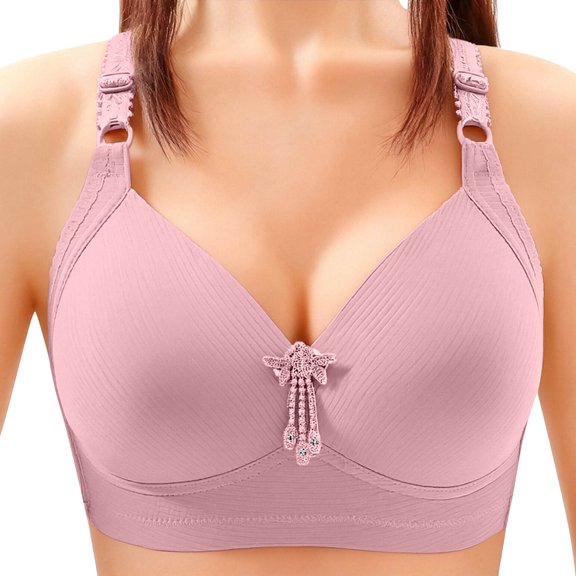 No Underwire Bras for Women Comfortable Plus Size Push-up Breathable Daily Bras, Pink 54D