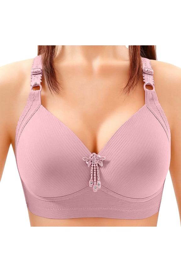 No Underwire Bras for Women Comfortable Plus Size Push-up Breathable Daily Bras, Pink 54D