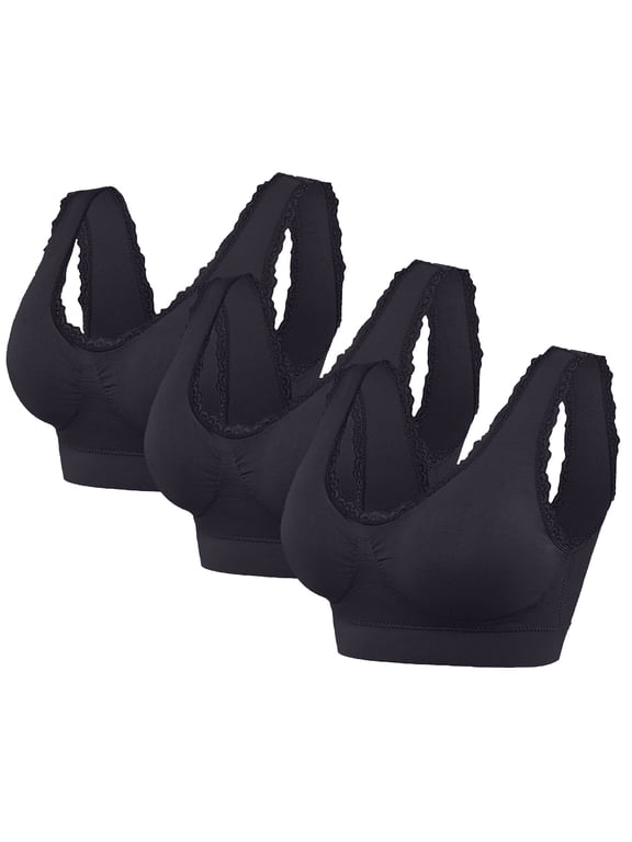 No Underwire Sport Bralettes for Women, Lace Padded Seamless T-Shirt Lingerie, Yoga Everyday Deep V Bras