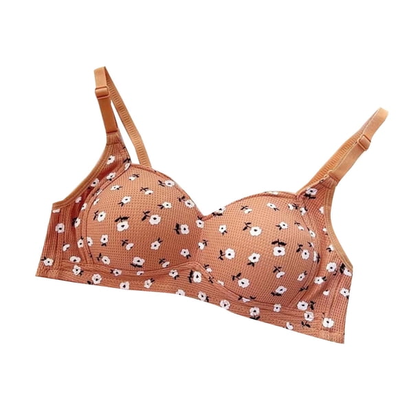 No Underwire Womens Bra, Comfy Push Up Anti-Sagging Bra Wireless Daily Bra for Women, Brown 36/80AB