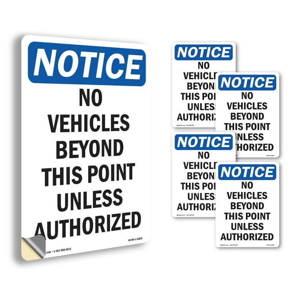 No Vehicles Beyond This Point OSHA Notice Vinyl Decal Label 18 Inch x 12 Inch - 5 Pack
