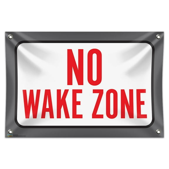 No Wake Zone 33" (84cm) x 22" (56cm) Mini Vinyl Flag Banner Wall Sign