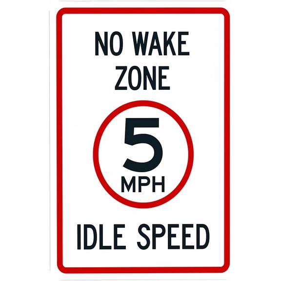 No Wake Zone 5 Mph Idle Speed Warning Sign - 8"x12", Marina Metal Decor for Business, Home, Outdoor/Indoor, Road, Yard, Garage