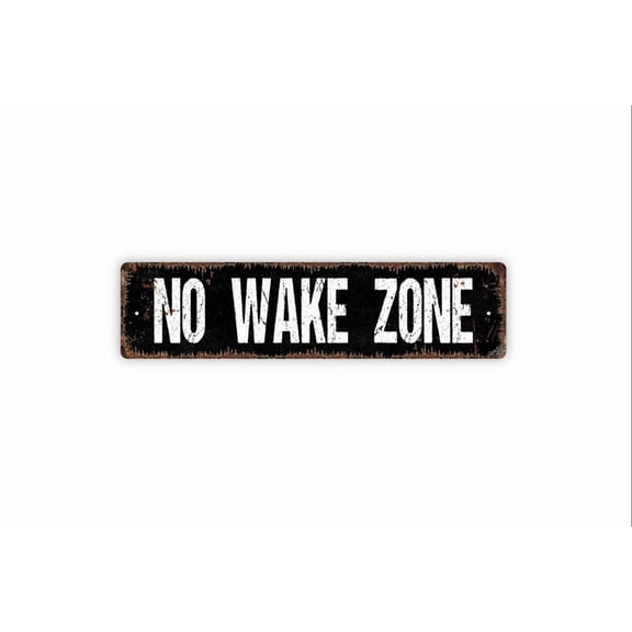 No Wake Zone Sign - Boat Lake River Ocean Sea Port Dock Rustic Street Metal Aluminum Sign or Door Name Plate Plaque - Size: 16 x 4 Inches