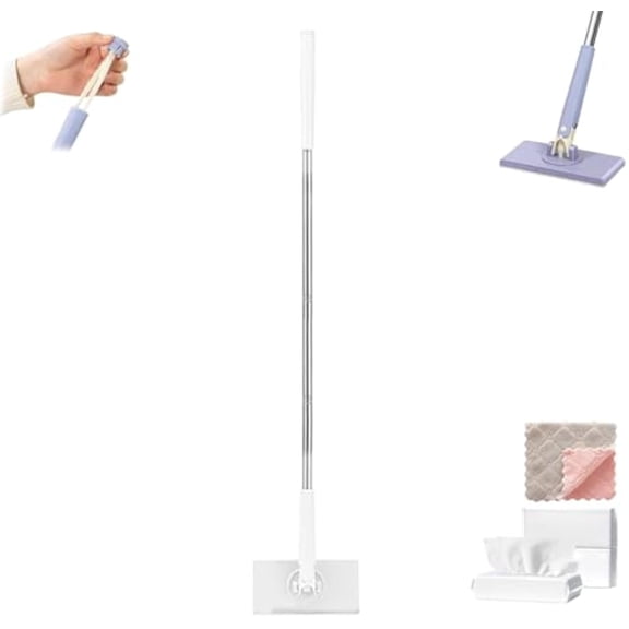 No-Wash Mop, Uses Disposable Face Towel, Mini Wet and Dry Sweeper Mop, Disposable Face Wipes Mops with One-Button Clamping, Multi-Surface Cleaning Tool for Corners, Gaps, Walls (1set-White)