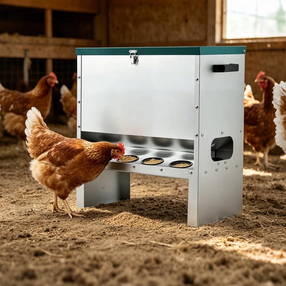 Poultry Stacker No-Waste Galvanized Steel Automatic Poultry Feeder Trough, Weatherproof ...