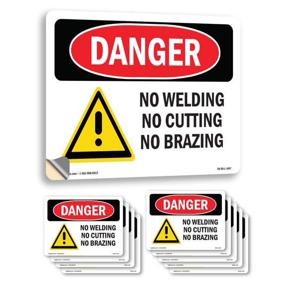 No Welding No Cutting No Brazing OSHA Danger Vinyl Decal Label 10 Inch x 7 Inch - 10 Pack