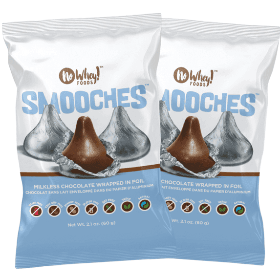 No Whey! Foods - SMOOCHES, 2 PACK | Allergy Friendly, Vegan Chocolate Silver Foil Wrapped Candy | Dairy Free, Nut Free, Peanut Free, Gluten Free |