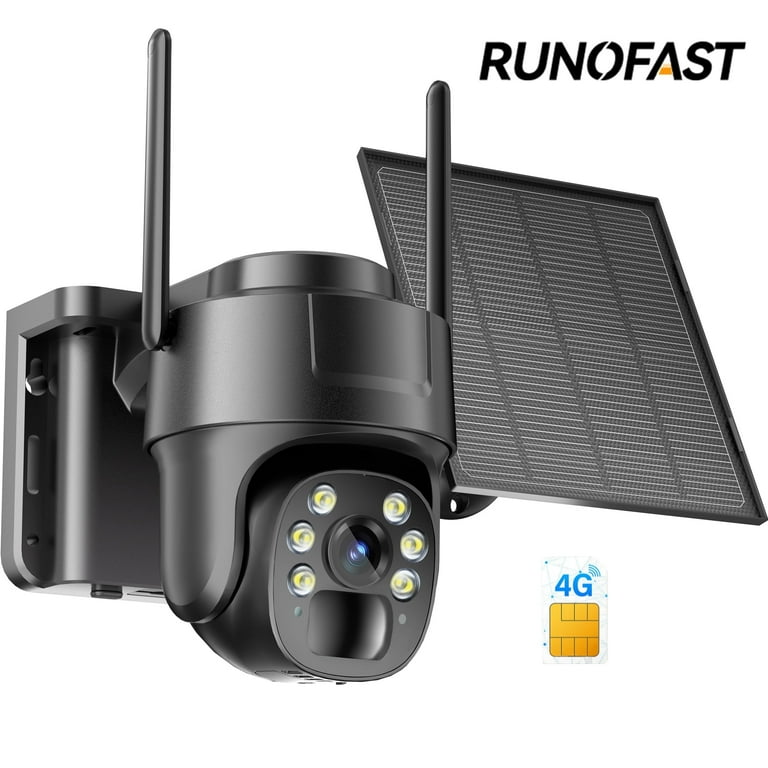 Runofast 4G LTE Cellular Solar Security Camera With Virtual SIM Card, 2K No  WiFi Security Cameras Wireless Outdoor