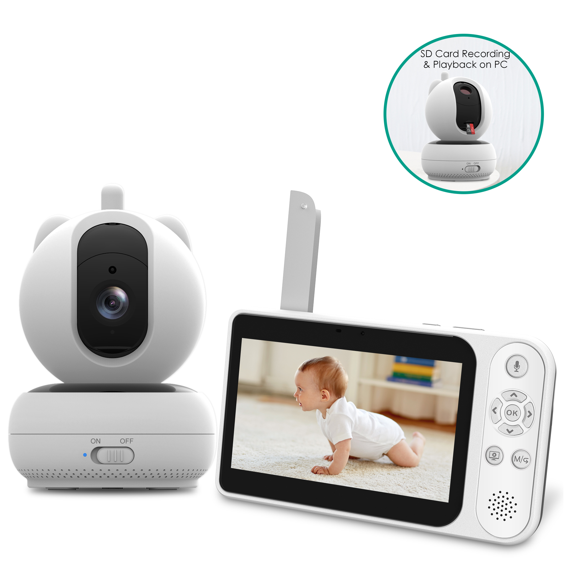 No Wifi Baby Monitor 5'' Video Baby Monitor with Camera Audio, 2 Way Talk, Night Vision, 6X Zoom Vizolink - image 1 of 18